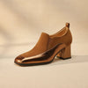 Women's Retro Cowhide Square Toe Chunky Heel Slip-On Pumps by FitiqueFit
