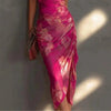 Carmine Red Backless Halter Maxi Dress – Printed High-Slit Slim-Fit Long Dress for Women by FitiqueFit
