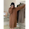 New Korean Style High Collar Solid Color Over-the-knee Knitted Dress