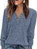 Ribbed Knit Button-Front Long Sleeve T-Shirt by Simply Love