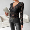 Women's Elegant V-Neck Lace Patchwork Long Sleeve Top by FitiqueFit