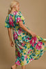 Colorful Full Size Floral Print Puff Sleeve Midi Dress Plus Size Elegant & Feminine Romantic Long Dress by Stevvex