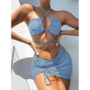 Women's Solid Color Three-Piece Bikini Set by FitiqueFit