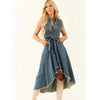 Women's Sleeveless Denim Midi Dress – Irregular Hem Button-Front by FitiqueFit