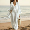 Women's 3-Piece Cardigan, Sleeveless Vest & Wide Leg Pants Set by FitiqueFit