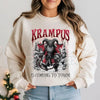 Retro Krampus Ugly Sweater Crewneck | Vintage Krampus Is Coming Jumper | Funny 80s Spooky Christmas Shirt | Alternative Holiday Gift