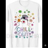 Women's Black Frosty The Snowman "CHILL OUT" T-Shirt – Vintage Snowman Graphic Summer Tee by Dog Mom Hat