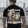 "TATTOOS ARE MY RELIGION" Tattooed Priest Print Men's T-Shirt – Unisex Statement Tee by Dog Mom Hat