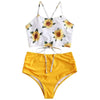 High Waist Bikini Sunflower Swimsuit Women Bikini Floral Swimsuit Floral Crop Tie Knot Front High Waist Bikini Set Two Piece Swimsuit For Women Summer High Waisted Bathing Suit by Stevvex
