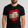 HAGBDH Bold Oversized Graphic Tee – Red Lips Biting Cash Roll, Y2K Streetwear Cotton Crewneck Top, Unisex Fall Outfit by Dog Mom Hat