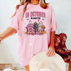 Women's Halloween Graphic T-Shirt – "In October We Wear Pink" Lettering with Ghosts Pumpkins Candy Design by Dog Mom Hat
