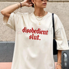 Rebellious Attitude Graphic Tee – Bold Gothic Letter Print Shirt by Dog Mom Hat