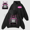 Peterbilt Pink Semi Truck 2side Hoodie – Vintage Orange Linework Semi Graphic by Dog Mom Hat