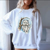 Cute Sad Cat in Winter Tree Crewneck, Whimsical Retro Feline Pullover by Dog Mom Hat