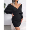 Cross V-Neck Bat-Sleeve Hairy Dress – Autumn/Winter by FitiqueFit