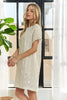 Applique Round Neck Short Sleeve Shift Dress – Timeless & Elegant Round Neck Shift Dress with Sophisticated Applique Detailing for Versatile Day-to-Night Wear by Stevvex