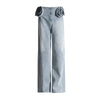 Design Stitching Three-dimensional Decoration Narrow High Waist Wide-leg Straight Pants
