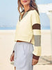 Color‑Block Cropped Polo V‑Neck Sweatshirt by FitiqueFit