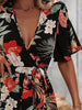 Printed Surplice Half Sleeve Tie Waist Romper