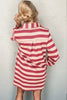 Deep Rose Full Size Striped Contrast Collared Neck Long Sleeve Dress Modern & Stylish Women’s Wear by Stevvex