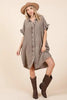 Mineral Wash Cotton Gauze Mini Shirt Dress For Women – Casual, Relaxed Fit with Charming Ruffle Sleeves and Practical Pockets by Stevvex