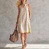 Women's Sleeveless V-Neck Button-Front Pocketed A-Line Midi Dress by FitiqueFit