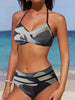 Bikini Camo Print 2 Piece High Cut Halter Swimsuit for Women – Vibrant V Neck Backless Bikini Set with Ruched Detail – Comfortable Stretchy Swimwear for Beach Pool and Summer Vacation by Stevvex