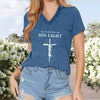 Women's V-Neck T-Shirt Geometric Cross Casual Summer Short Sleeve Top by FitiqueFit