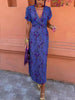 Women's Ruched Maxi Dress – V-Neck Short Sleeve, Form-Fitting Printed Elegant by FitiqueFit