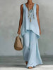 Women's Bohemian Wide-Leg Pants & V-Neck Vest Set – 3D Print by FitiqueFit