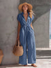 Retro Resort V-Neck Jumpsuit – Drop Shoulder, Loose Fit by FitiqueFit