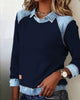 Denim Collar Patchwork Pullover Knitwear Top – Women’s Street Style by FitiqueFit