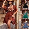 Women's Floral Embroidered Ruffle Short-Sleeve Midi Dress by FitiqueFit