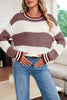 Brown Two Tone Striped Patchwork Drop Shoulder Sweater by Wild and Free Boutique