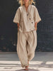 V-Neck Short Sleeve Top & High-Waist Trousers Two-Piece Set by FitiqueFit