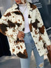 Trendy Black White Cozy Cow Print Collared Neck Button Up Fuzzy Jacket Modern & Warm Outerwear by Stevvex