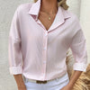 Women's Striped Lapel Long Sleeved Shirt Top by FitiqueFit