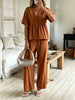 Women's V-Neck Loose Short-Sleeve Top & Wide-Leg Pants Set by FitiqueFit