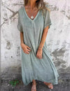 Women's Fashion Temperament Cotton Linen V-neck Semi-formal Dress
