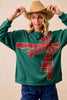 BiBi Plaid Ribbon Bow Detail Christmas Fleece Pullover by FitiqueFit