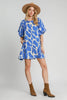 Blue Two Tone Abstract Print Puff Sleeve Dress Trendy Modern Print Dress for Women Summer Dress by Stevvex