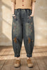 Patchwork Embroidered Cropped Harem Pants – Women's Wide Leg High Waist Denim by FitiqueFit
