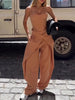 Spaghetti Strap Corset Top & Wide-Leg Pants Set – Camel, XS–2XL by FitiqueFit