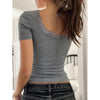 Women’s Y2K Lace Trim Slim Fit Tee – U-Neck Short Sleeve Top by FitiqueFit