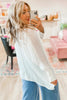White Smocked Cuffs Semi Sheer Long Sleeve Dolman Blouse by Wild and Free Boutique