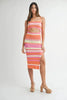 Multi Color Striped Front Cutout Knit Midi Dress For Summer – Vibrant Striped Knit Dress, Modern Cutout Midi Dress, Trendy Colorblock Dress, Chic Summer Event Dress by Stevvex