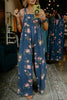 Beau Blue Floral Print Pleated High Waist Wide Leg Denim Jumpsuit by Wild and Free Boutique