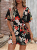 Printed Surplice Half Sleeve Tie Waist Romper