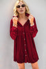 Deep Red Full Size Collared Neck Long Sleeve Mini Dress Classic & Stylish Women Dress by Stevvex