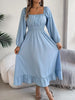 Elegant Casual Ruffled Solid Color Square Collar Large Swing Dress